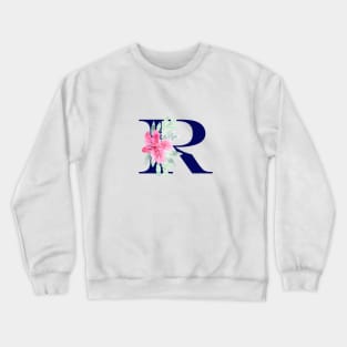 Watercolor Floral Letter R in Navy Crewneck Sweatshirt